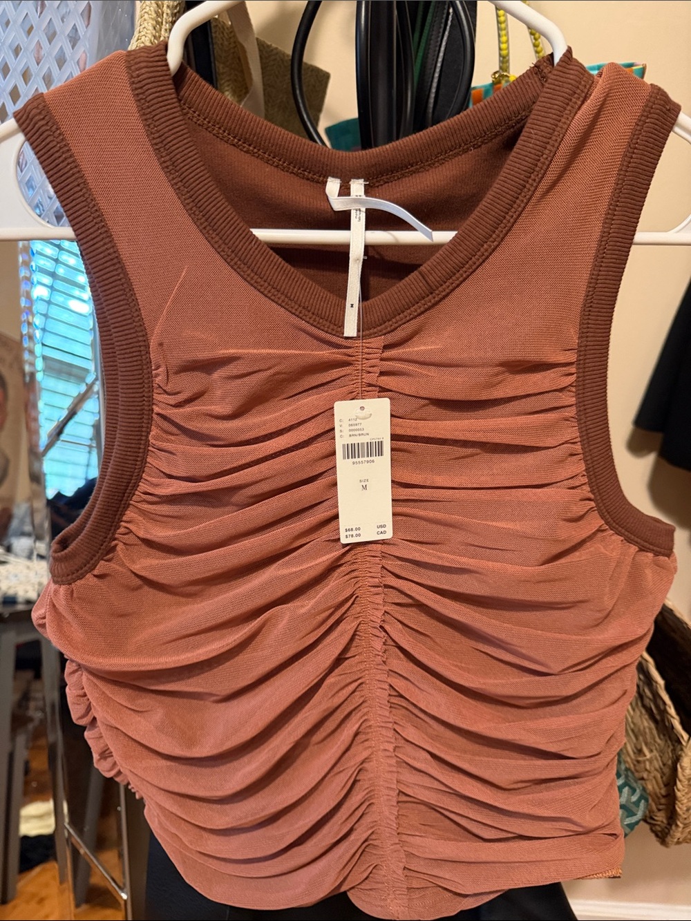 Free People Ruched Crop Tank in Rust Brown